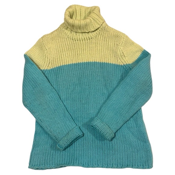 Gap color block big collar sweater BLUE LIME GREEN  L - Picture 2 of 8